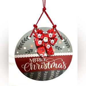 Merry Christmas Red Round Metal Christmas Sign Wall Decor With Bow New